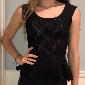 black lace flare top